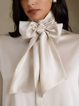 [Lysegrå] SilkSilky-NO Long Sleeve Tie Neck Damebluser 004