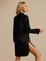 [Svart] SilkSilky-NO Long Sleeve Lapel Collar Soveskjorte 002