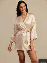 [Champagne] SilkSilky-NO 19Momme 3/4 erme Morgenkåpe for Kvinner 004