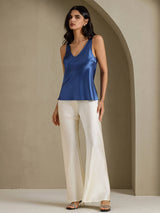 [Ekte Petrol] SilkSilky-NO Sleeveless V Neck Camisole Topp 007