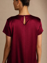 [Mørkerød] SilkSilky-NO Short Sleeve Crew Neck Kjole 003