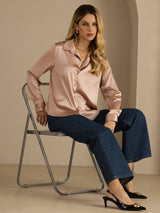 [Toscana] SilkSilky-NO Long Sleeve Lapel Collar Skjorte for Kvinner 006