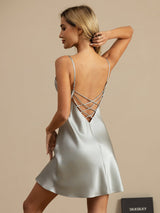 [Lyse Blå] SilkSilky-NO Spaghetti Strap V Neck Nattkjole 002