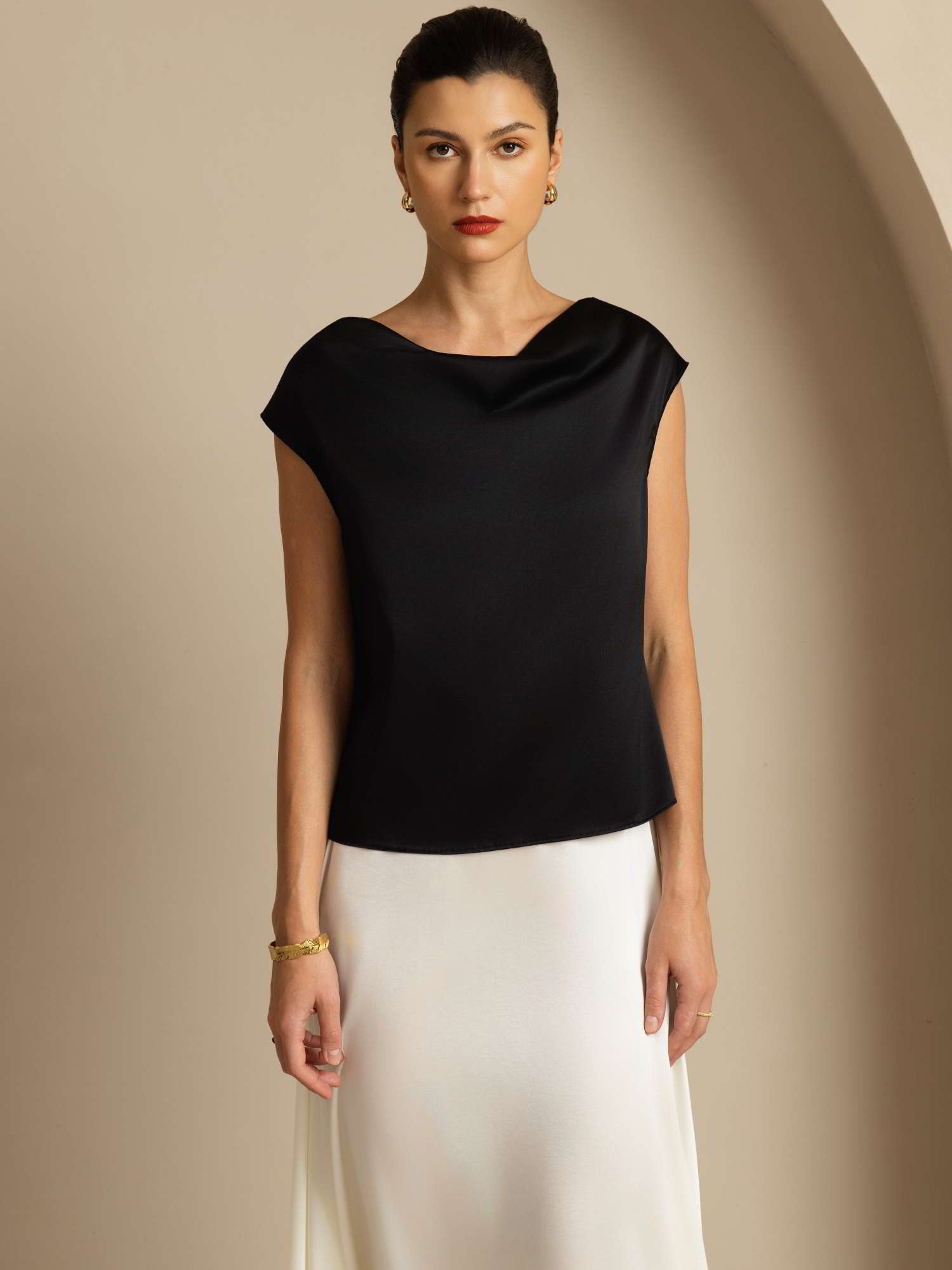 [Svart] SilkSilky-NO 19Momme Silke Womens T-Shirt 004