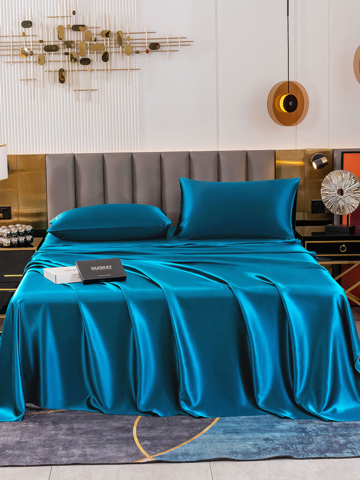 [Blågrønn] SilkSilky-NO 19Momme Bedding Set 002