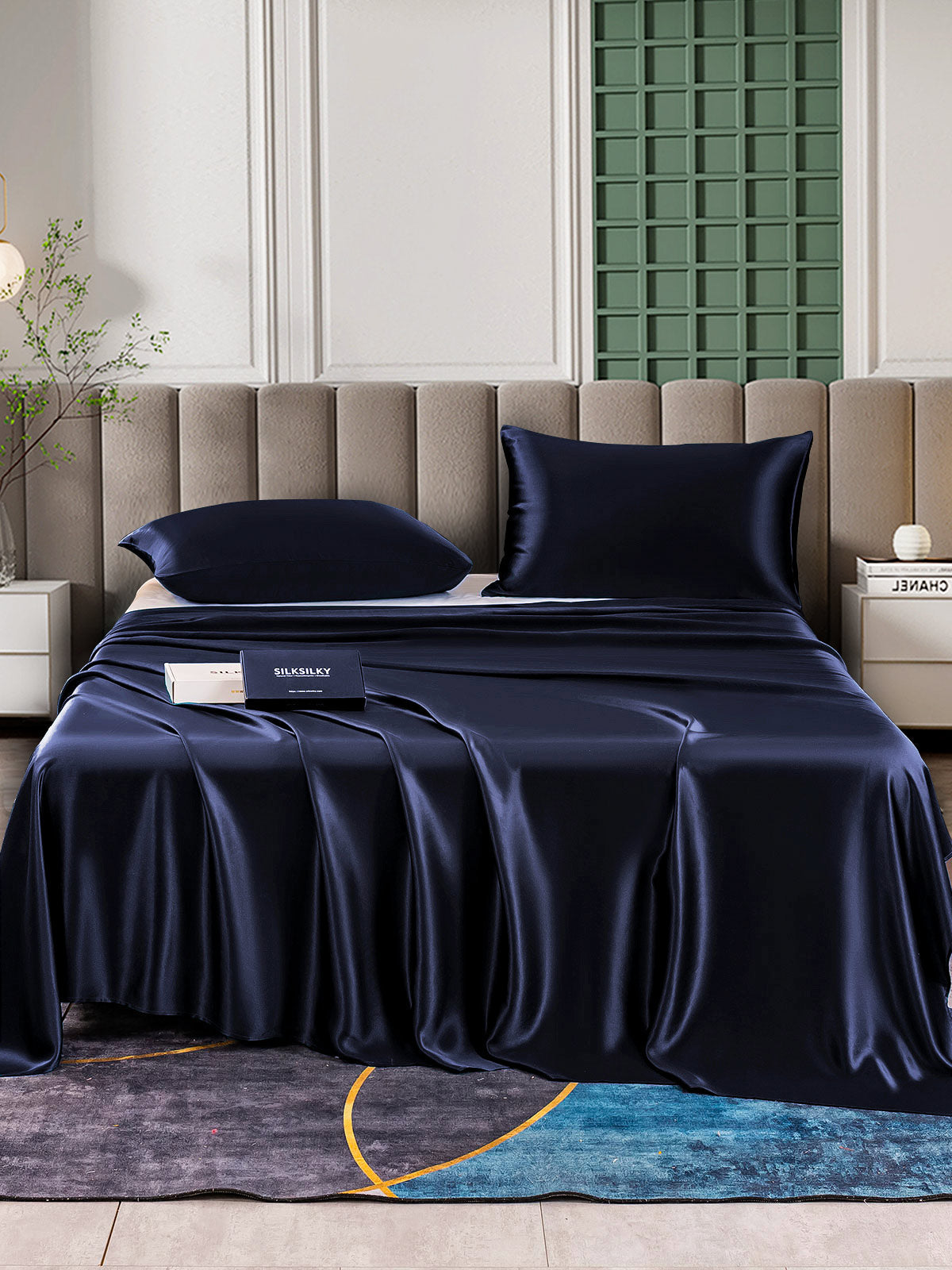[Mørke blå] SilkSilky-NO 25Momme Bedding Set 001