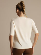 [Beige] SilkSilky-NO Halv erme Tett Crew Neck T-skjorte for Kvinner 002