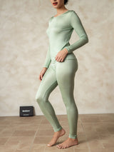 [Grønn] SilkSilky-NO Long Sleeve Round Neck Dame Langt Undertøy 002
