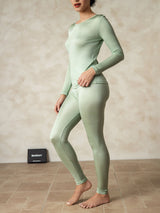 [Grønn] SilkSilky-NO Long Sleeve Round Neck Dame Langt Undertøy 002