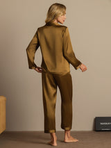 [Brun] SilkSilky-NO Langermet Notchkrage Pyjamas for Kvinner 002