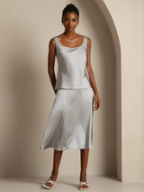 [Griffin Grå] SilkSilky-NO 19Momme Ermeløs Dyp Rund Halsutringning Camisole Topp 001