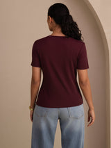 [Vin] SilkSilky-NO Short Sleeve V Neck T-skjorte for Kvinner 002