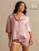 [Ferskenhud] SilkSilky-NO 19Momme Halv erme Notchkrage Pyjamas for Kvinner 001