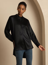 [Svart] SilkSilky-NO 19Momme Langermet Ståkrave Bluse 005
