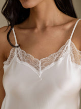[Hvit] SilkSilky-NO Spaghetti Strap Sweetheart Neck Nattkjole 004