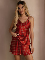 [Vinrød Kjede] SilkSilky-NO Spaghetti Strap V Neck Camisole sett 005