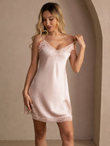 [Rosa] SilkSilky-NO Spaghetti Strap V Neck Nattkjole 007