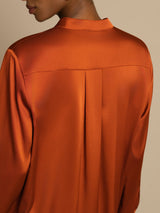 [Karamell] SilkSilky-NO 19Momme Langermet Ståkrave Bluse 004