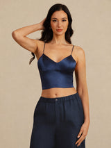 [Mørke blå] SilkSilky-NO Spaghetti Strap V Neck Camisole Topp 001