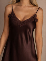 [Brun] SilkSilky-NO Spaghetti Strap V Neck Nattkjole 004