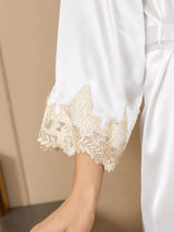 [Hvit] SilkSilky-NO 3/4 Sleeve V Neck Nattkjole og Morgenkåpesett 005