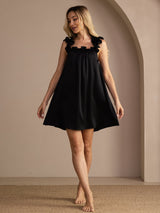 [Svart] SilkSilky-NO Sleeveless Square Neck Nattkjole 005