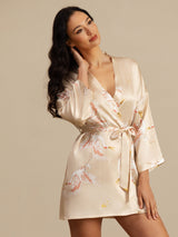 [Champagne] SilkSilky-NO 19Momme 3/4 erme Morgenkåpe for Kvinner 005