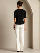 [Svart] SilkSilky-NO Halv erme Crew Neck T-skjorte for Kvinner 004