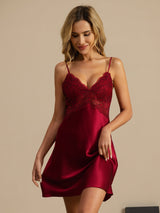 [Vin] SilkSilky-NO Spaghetti Strap Deep V Neck Nattkjole 003