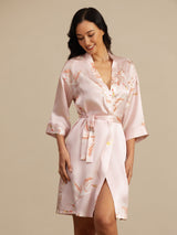 [Rosa] SilkSilky-NO 19Momme 3/4 erme Morgenkåpe for Kvinner 001