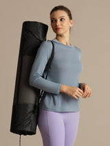 [Gråblå] SilkSilky-NO 100% High-Twist Silk Jersey Long Sleeve Crew Neck T-skjorte for Kvinner 003