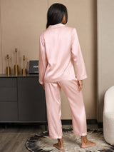 [Lyserosa] SilkSilky-NO Long Sleeve Lapel Collar Pyjamas for Kvinner 002