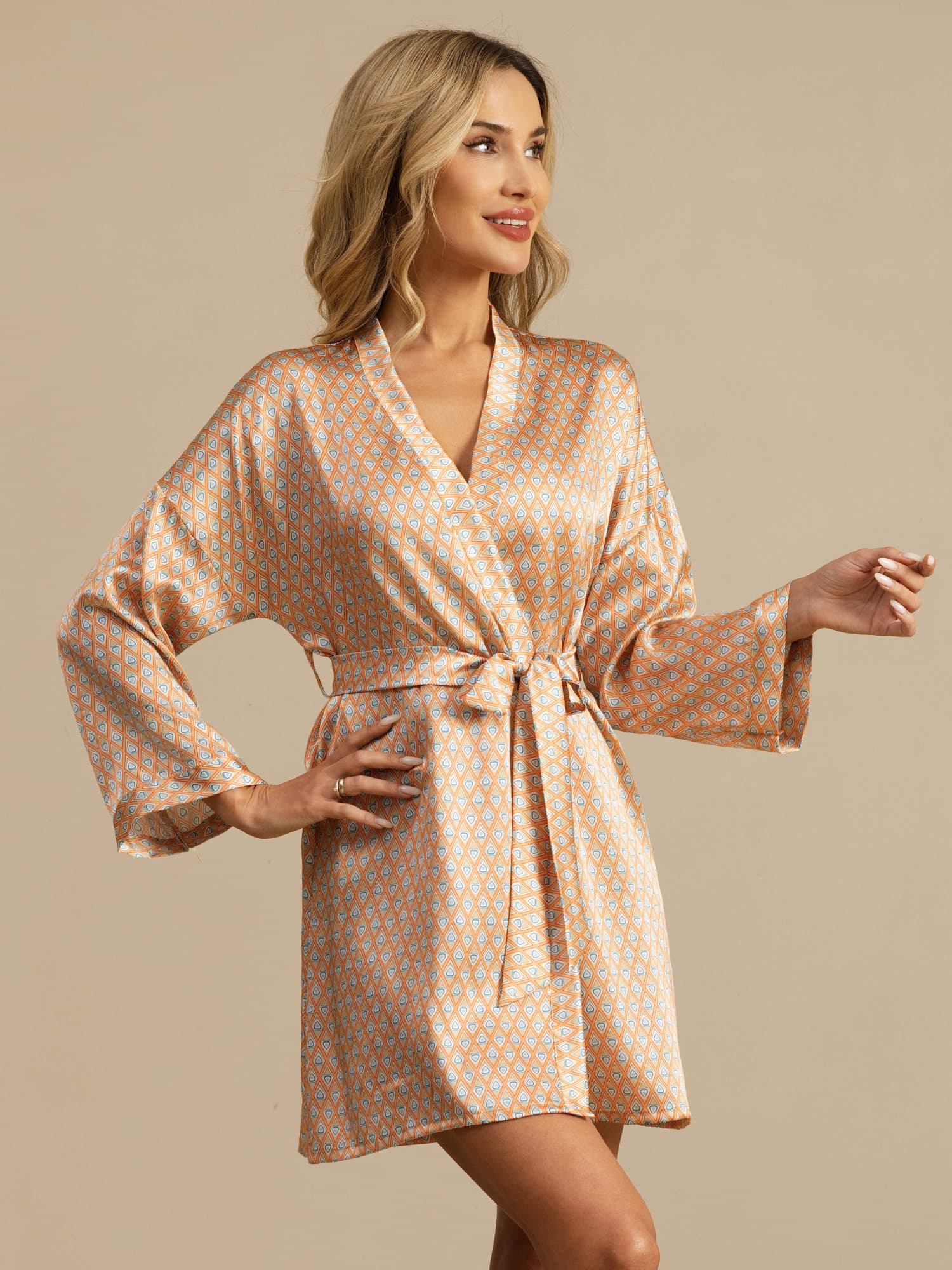 [Gul Hjerte Geo] SilkSilky-NO Langermet Morgenkåpe for Kvinner 001