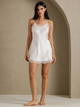 [Hvit] SilkSilky-NO Spaghetti Strap Sweetheart Neck Nattkjole 010