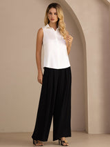 [Hvit] SilkSilky-NO Sleeveless Lapel Collar Skjorte for Kvinner 006