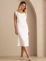 [Hvit] SilkSilky-NO Sleeveless Cowl Neck Kjole 001