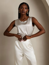 [Lysegrå] SilkSilky-NO Sleeveless Round Neck Camisole Topp 004