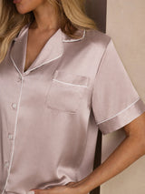 [Skyggegrå] SilkSilky-NO Short Sleeve Lapel Collar Pyjamas for Kvinner 004