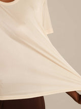 [Beige] SilkSilky-NO Kort erm Rund Hals T-skjorte for Kvinner 004