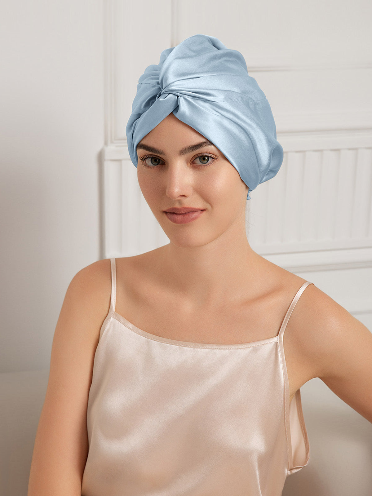 [Stål Blå] SilkSilky-NO 22Momme Sleep Cap 001