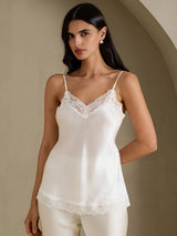 [Hvit] SilkSilky-NO V Neck Camisole Topp 003