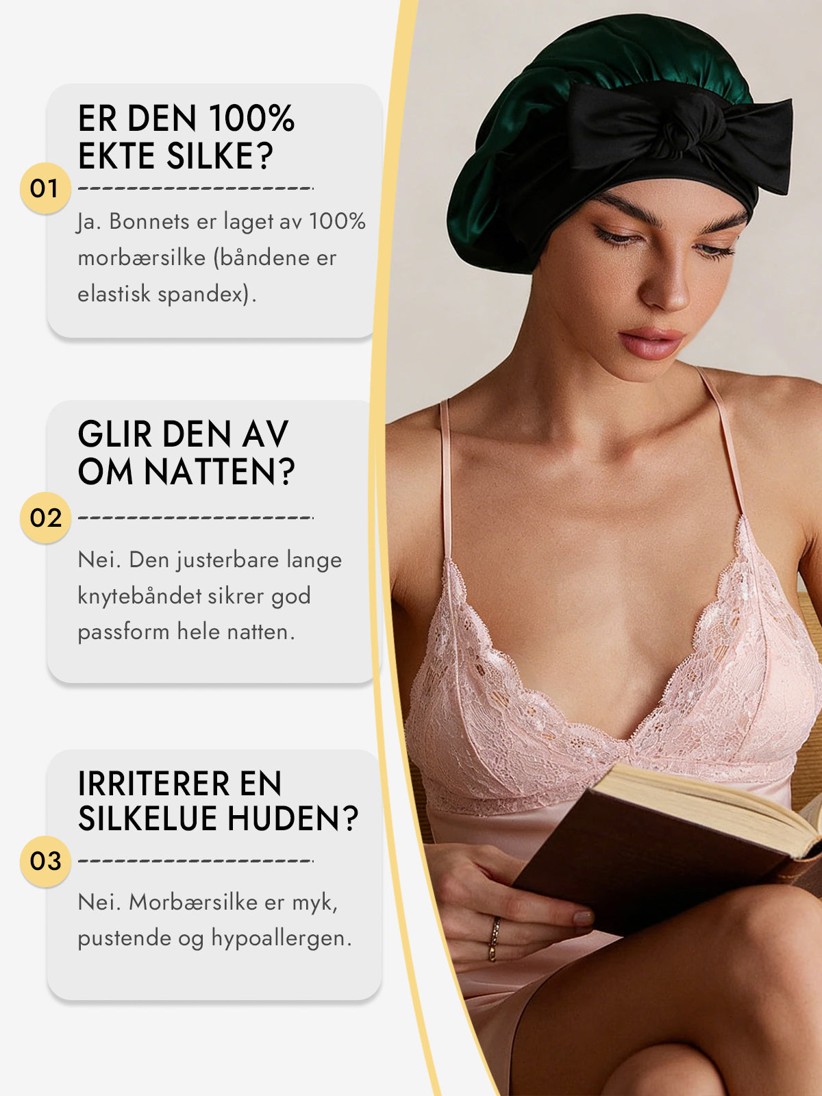 [Mørk Grønn] SilkSilky-NO Silke Sleep Cap 006