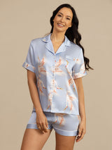 [Lyse Blå] SilkSilky-NO Short Sleeve Lapel Collar Pyjamas for Kvinner 001