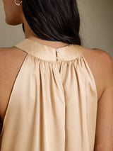[Champagne] SilkSilky-NO Sleeveless Halterneck T-skjorte for Kvinner 005