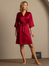 [Vin] SilkSilky-NO 3/4 Sleeve Morgenkåpe for Kvinner 006