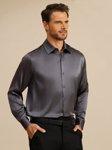 [Mørkegrå] SilkSilky-NO Long Sleeve Lapel Collar Skjorte for Menn 001