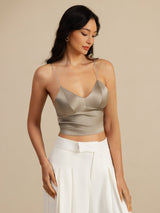 [Kaki] SilkSilky-NO Spaghetti Strap V Neck Camisole Topp 007