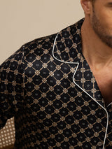 [Svart Kjede] SilkSilky-NO Long Sleeve Lapel Collar Pyjamas for menn 003