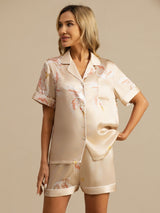 [Champagne] SilkSilky-NO Short Sleeve Lapel Collar Pyjamas for Kvinner 004