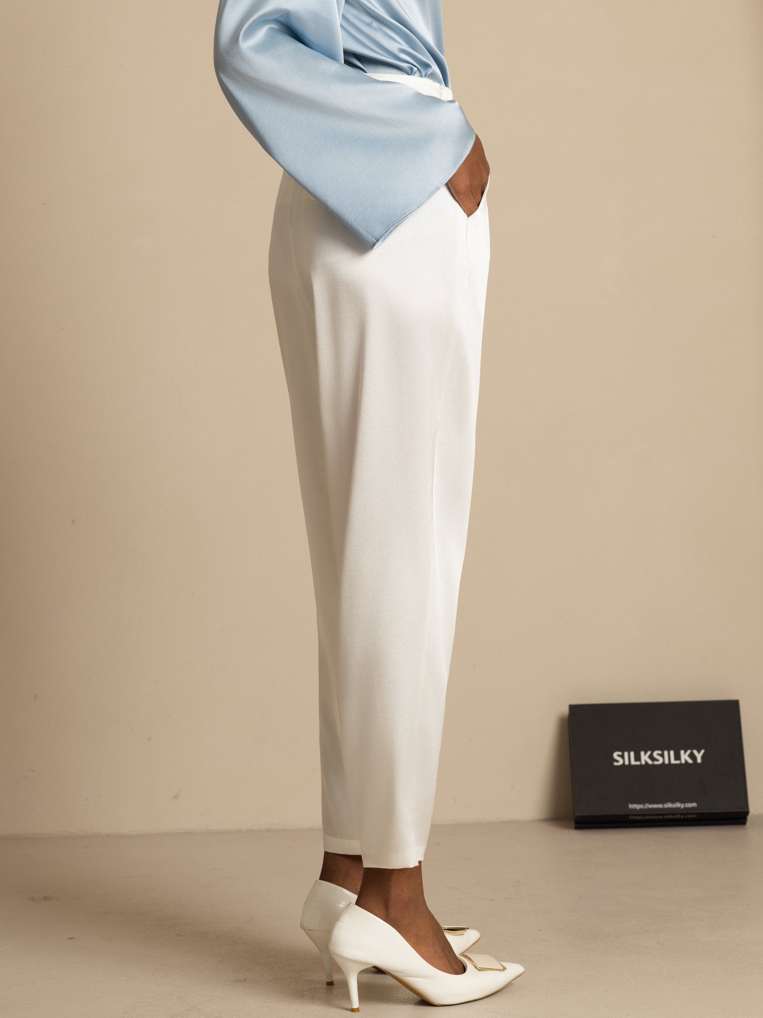 [Hvit] SilkSilky-NO 19Momme Silke Womens Pants 003